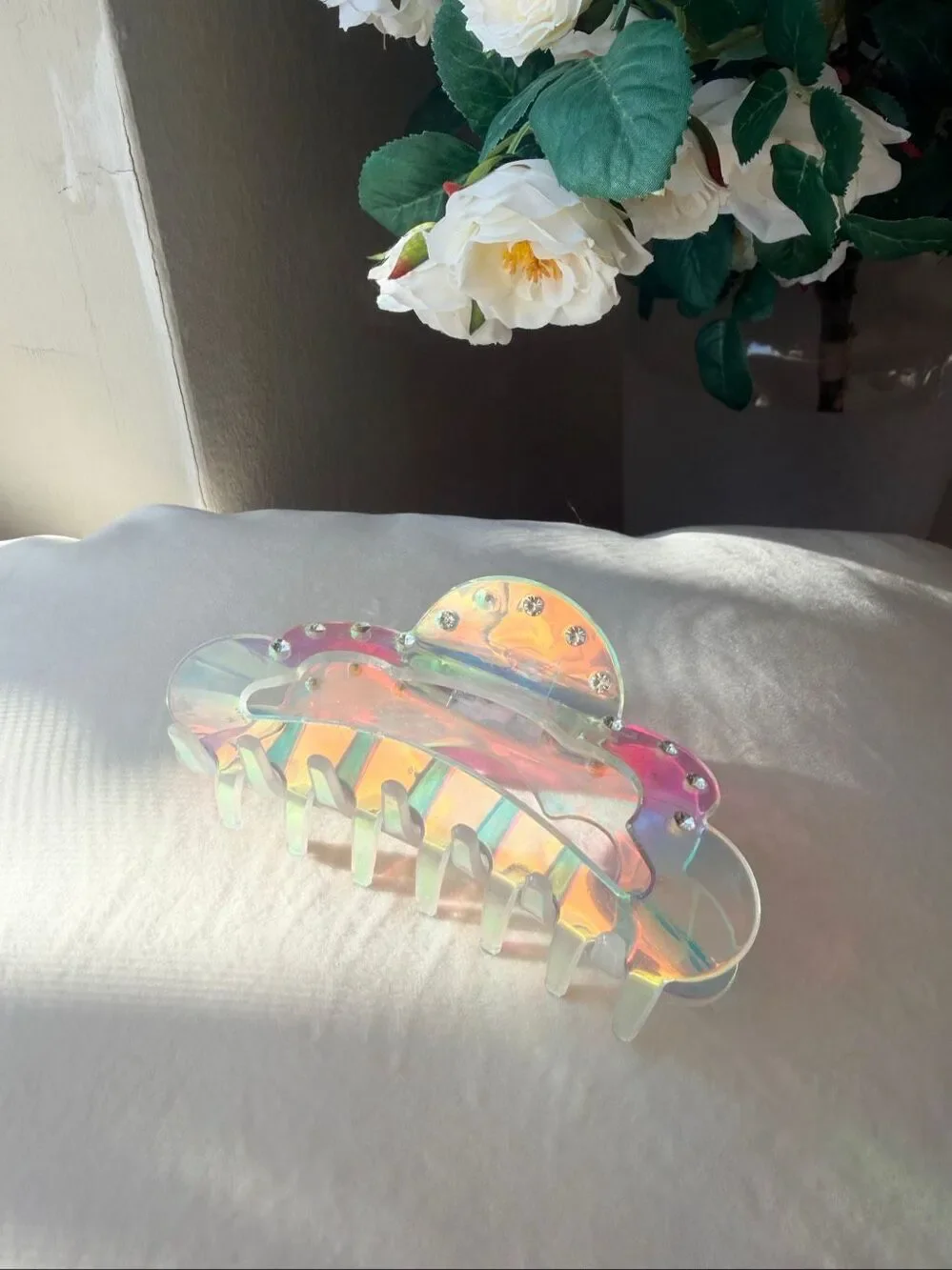 Iridescent Rhinestone Hair Claw Clip Large Holographic Y2K Mermaid